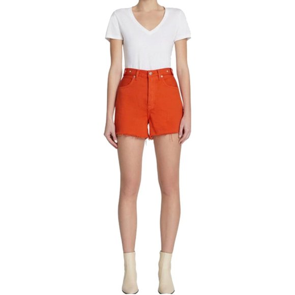 NEW $158 7 For All Mankind Easy Ruby Cutoff Jeans Shorts! 24 Koi Orange Brighter - Picture 1 of 5